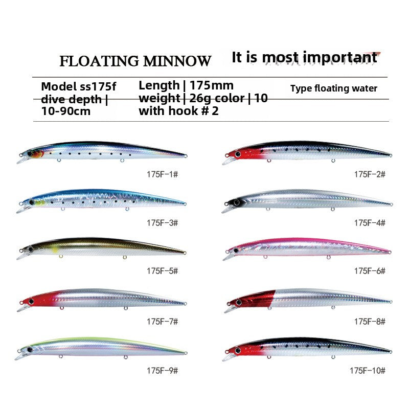 Far cast floating water Mino shallow Luya bait 175mm26g sea fishing bait bait hard bait mouth bait