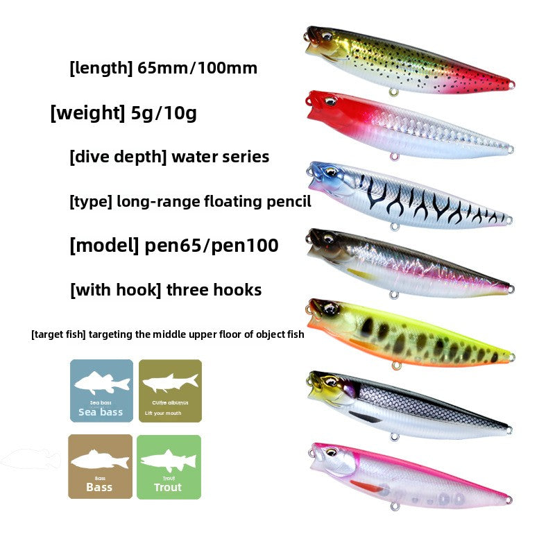 Far cast word dog pencil water surface system floating water luya bait 5g10g wave crawling fake bait hard bait cocking mouth perch hard bait
