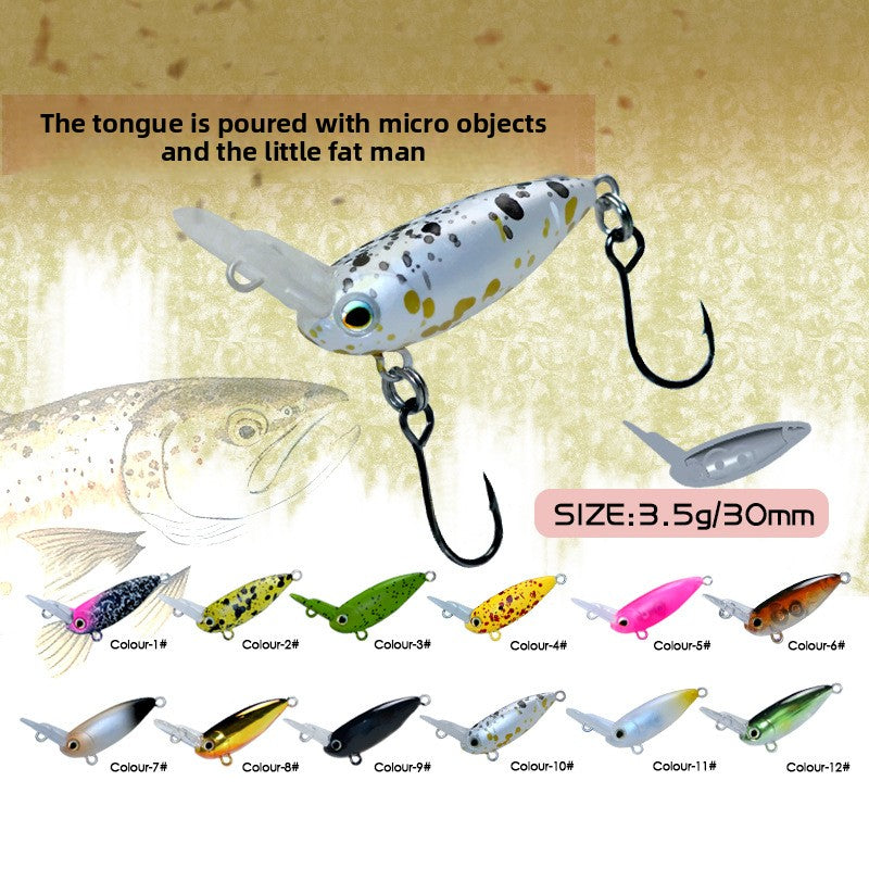Inverted tongue plate micro-bait 30mm3.5g full swimming layer single hook small fat trout bait fake bait white strip bait bait