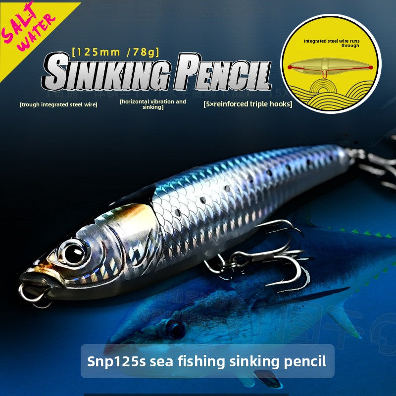 Export sea fishing submerged pencil 125mm boat fishing big object Luya bait 78g far throw fake bait golden gun Pingzheng bait
