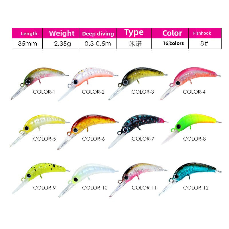 Japanese little greedy bug 35mm2.3g micro-object, tremor rock little fat man long tongue Minoluya bait bait fake bait