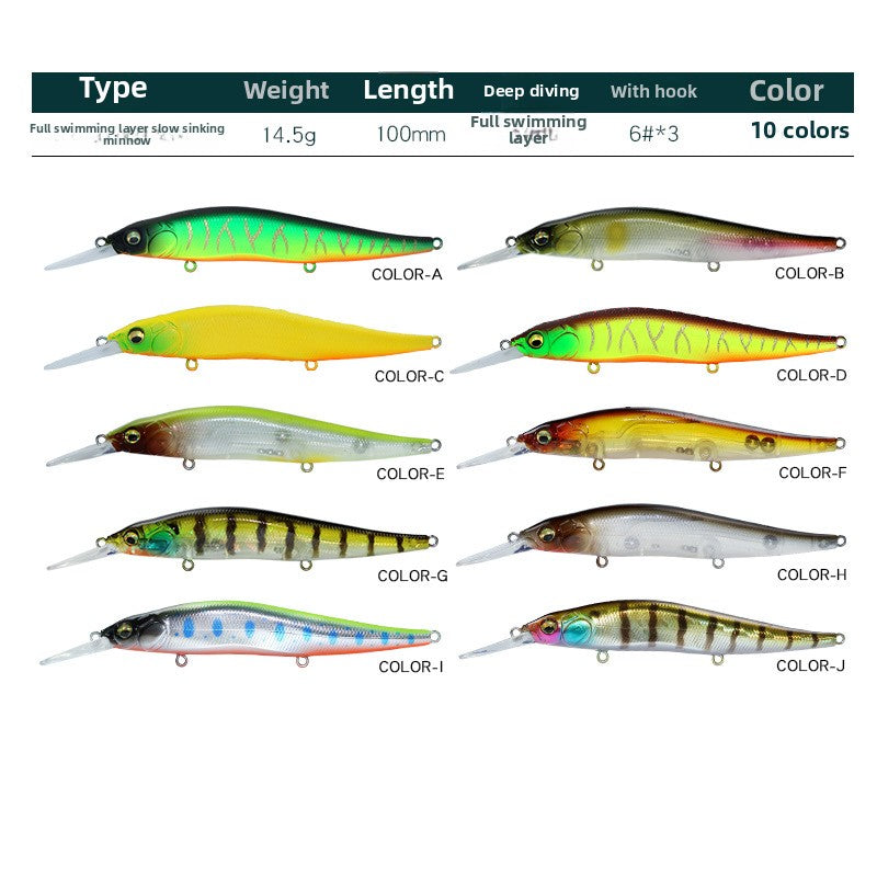 Far cast Luya bait sea fishing long tongue mino slow sink 110mm14g cocked mouth perch, fake bait simulation fake bait bait