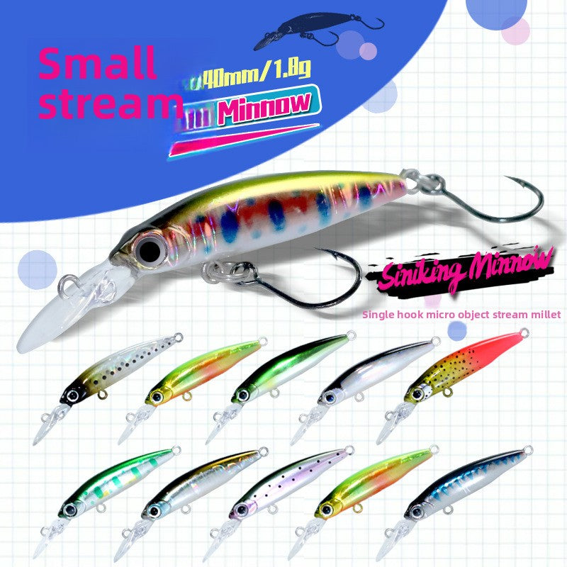 Microtube fishing slow sinking Luya bait 1.8g40mm long tongue plate stream single hook millet no trout horse mouth bait bait