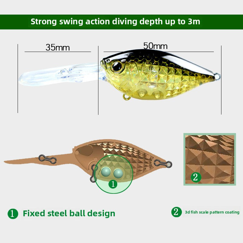 Japanese long throw deep diving long tongue plate rock little fat man Crank50mm10g perch mouth fish mandarin fish bait bait