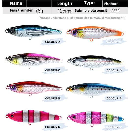 Export sea fishing submerged pencil 125mm boat fishing big object Luya bait 78g far throw fake bait golden gun Pingzheng bait