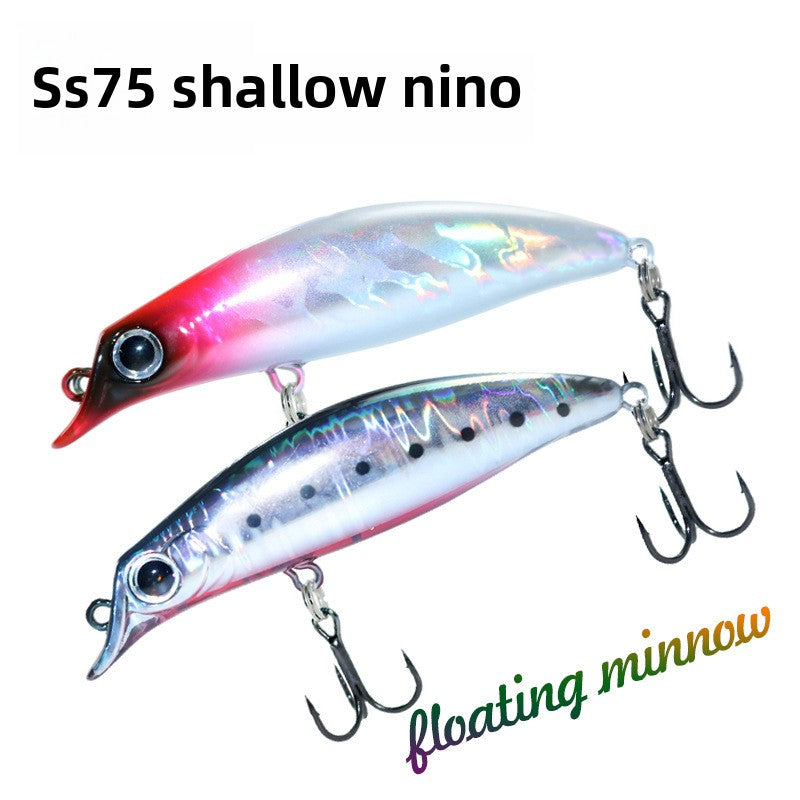 Far investment shoal shallow bait floating Minolua bait 75mm7g fresh water bait white strip plastic bait