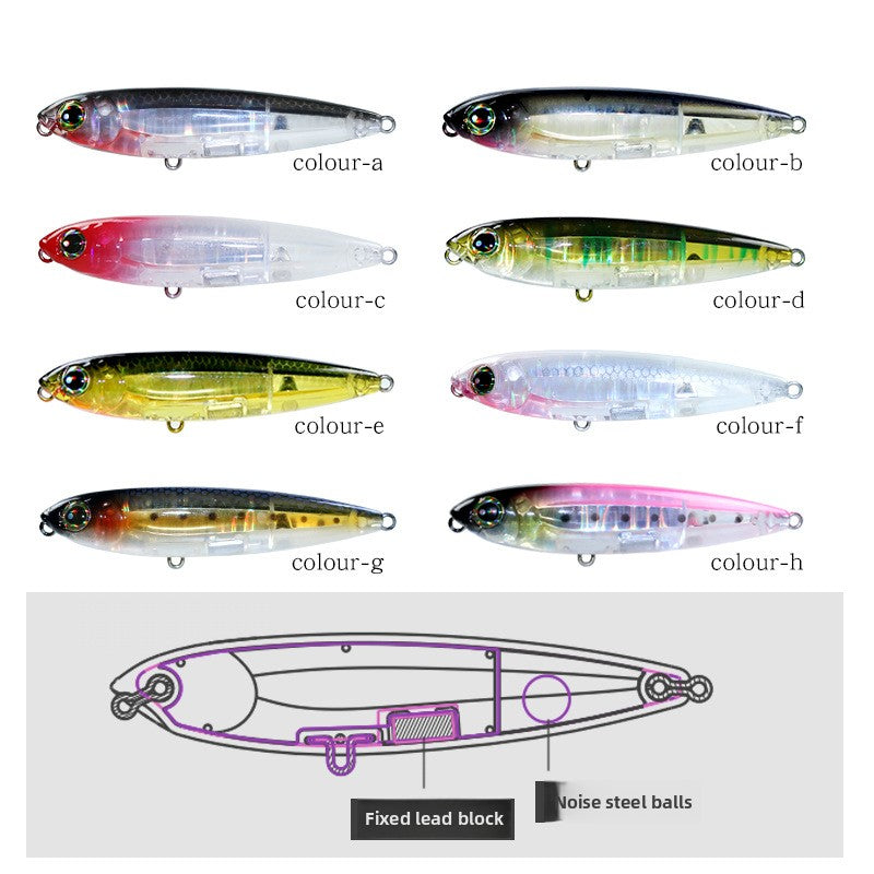 The inner laser bait is cast far to the water surface, and the 5g8g word dog luya bait floats, pencil, tilted mouth perch hard bait